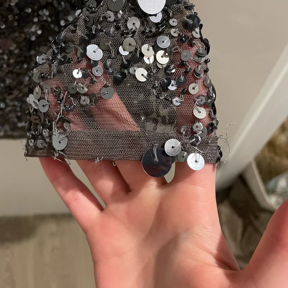 Aidan Mattox Silver Sequin Mini Dress - Picture 6 of 7